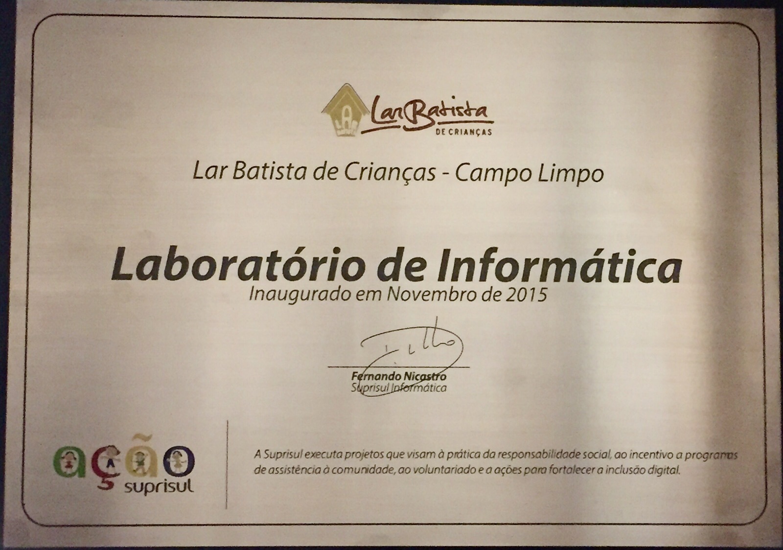 Doação de Laboratório de Informática: Lar Batista Campo Limpo